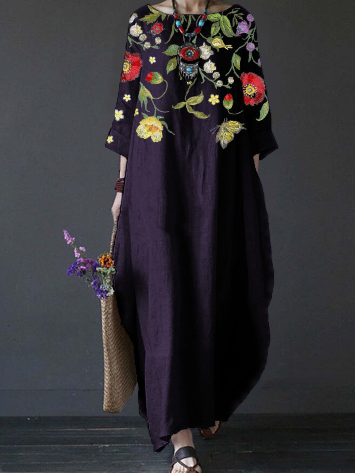 vintage obleka z umetniškim vezenjem