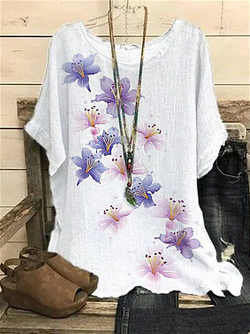 2023. Poletna ženska majica s cvetličnim potiskom