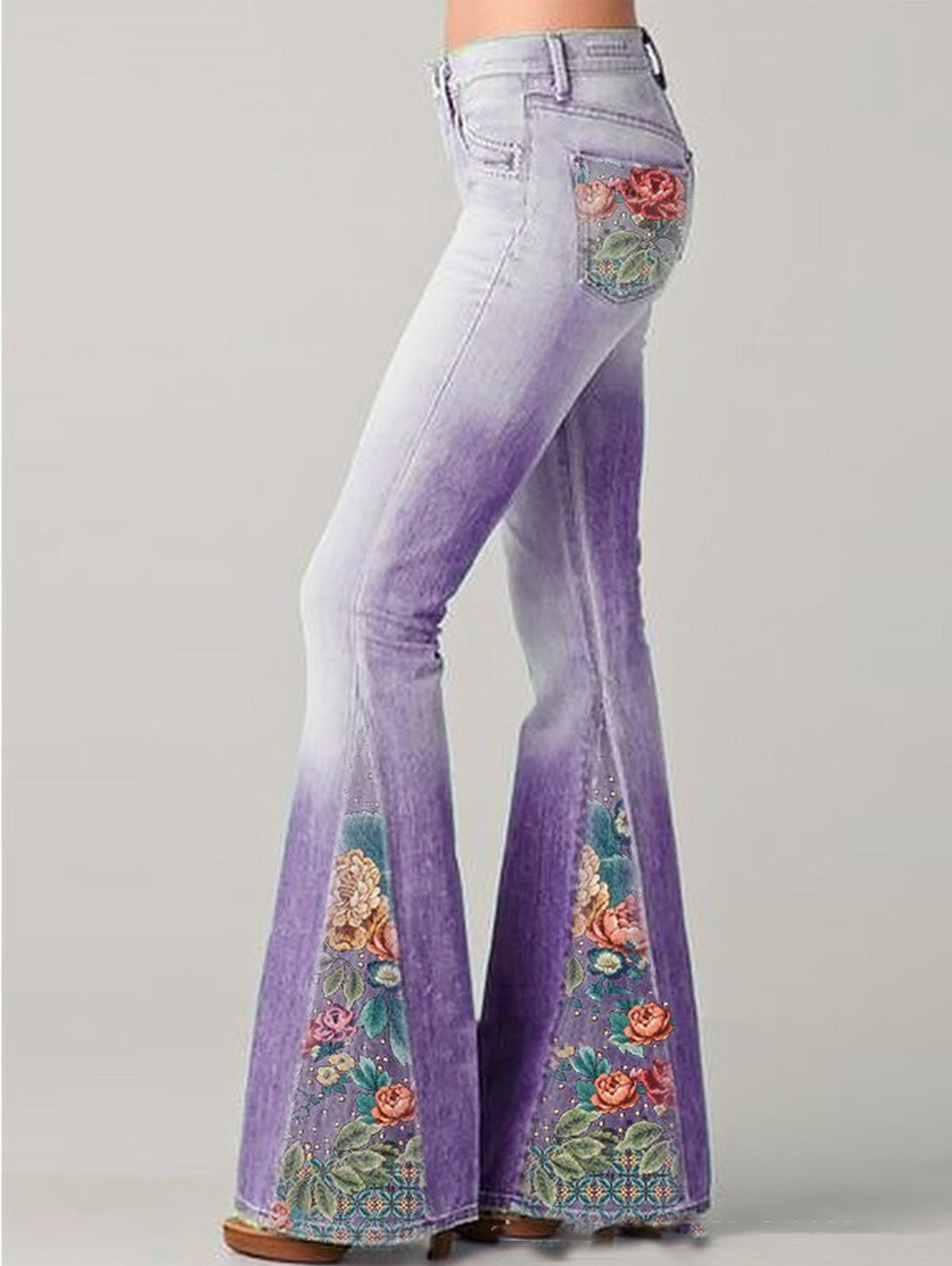 Modne široke hlače s cvetličnim potiskom Ombre