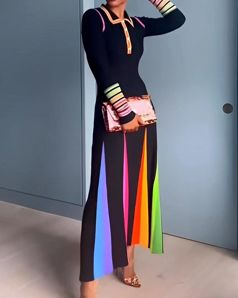 Elegantna obleka s srajčnim ovratnikom v barvnih blokih